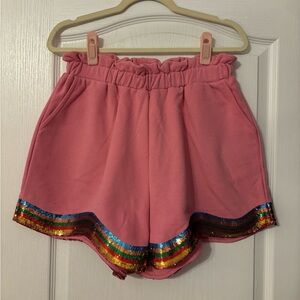 Queen of Sparkles Pink Rainbow Wavy Bottom Shorts